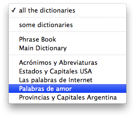 English-Spanish Dictionary Search Pop Up Menu