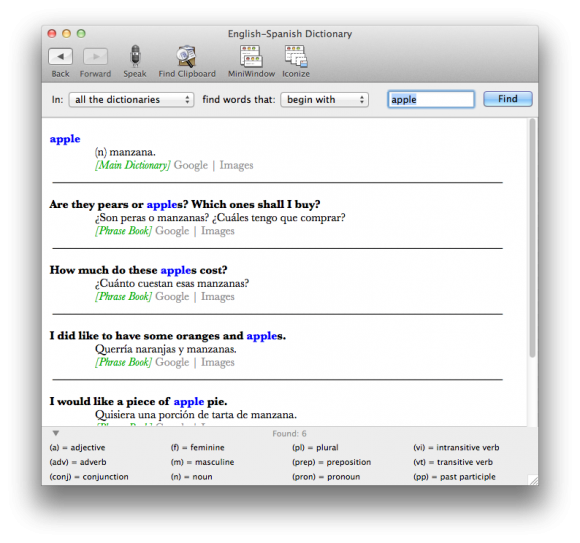 English-Spanish Dictionary for Mac Screenshot